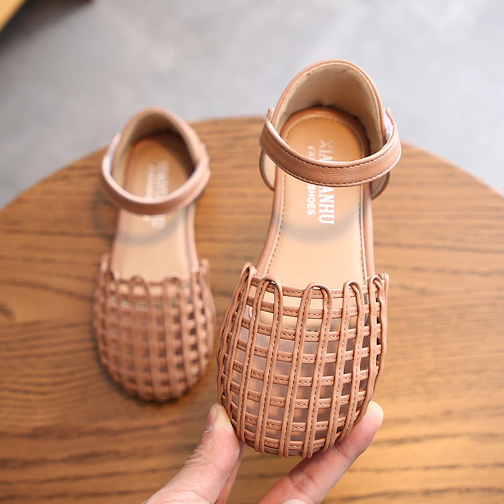 Bohemian Brown Sandals for Girls Plaid Princess Summer Shoes Casual White Wedding Flats Cool Breathable Lightweight Dressy Shoes