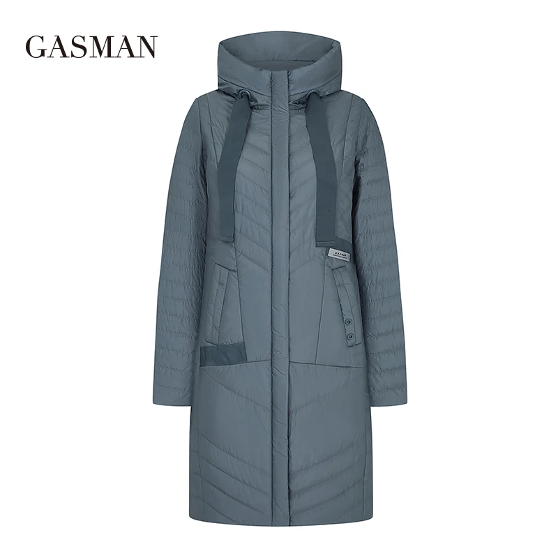 GASMAN Autumn long solid thin down jacket Women pocket coat hoodies space cotton Female fashion pink jacket coat spring 20176