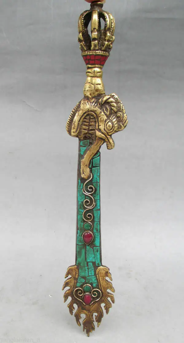 

Old Tibet Tibetan Buddhist Turquoise Bronze Manjushri Wisdom Sword Vajra Dorje