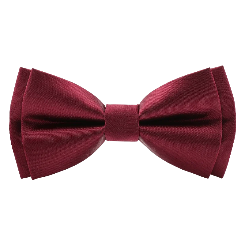 Men Solid Color Double-layer Wine Red Wedding Bow Tie Suit Shirt Dress Bow Tie