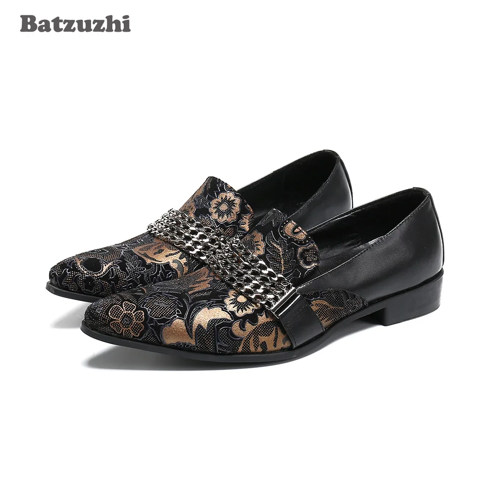 

Batzuzhi New Fashion Men's Shoes Pointed Toe Black Flower Print Leather Dress Shoes Men Formal Business Leather Shoes Oxfords