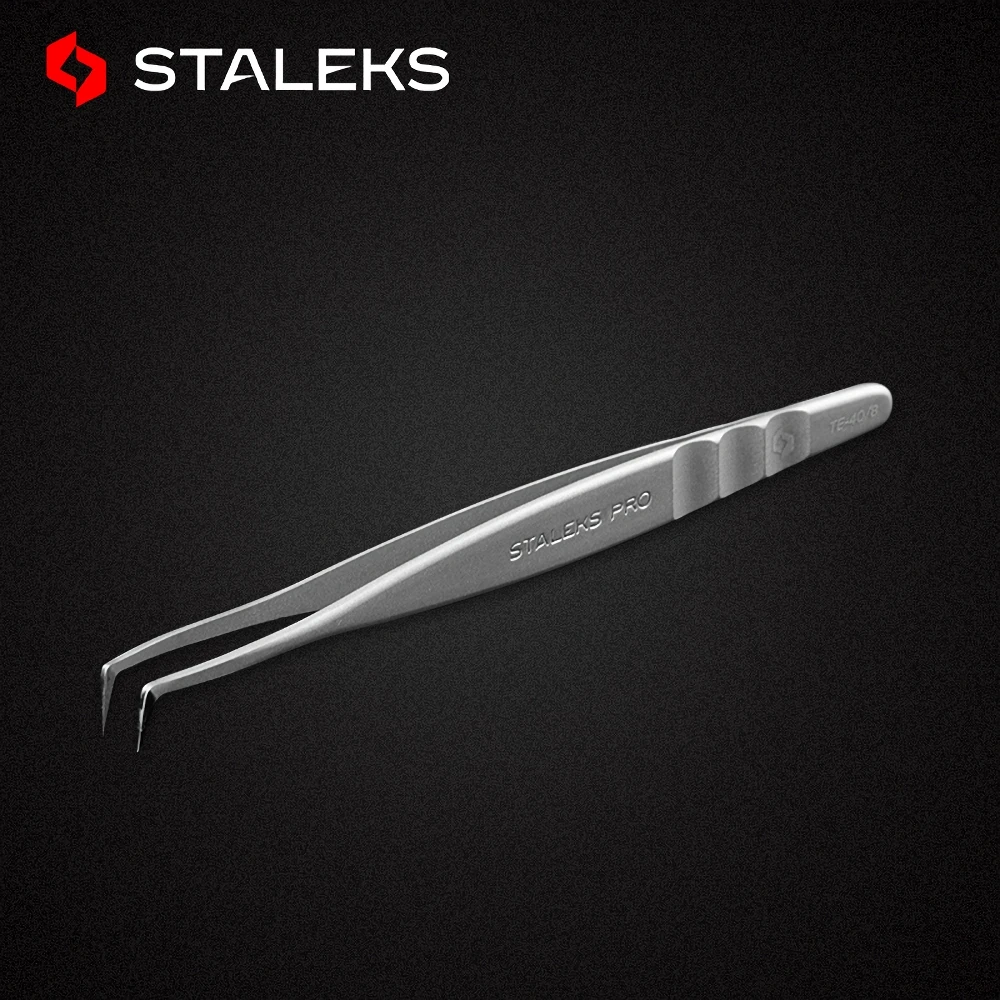 STALEKS PRO TE-40-8 Wave Pattern Embossing Tweezers Grafting Eyelashes Blooming ESD High Precise Hyper Fine Medical Grade AISI