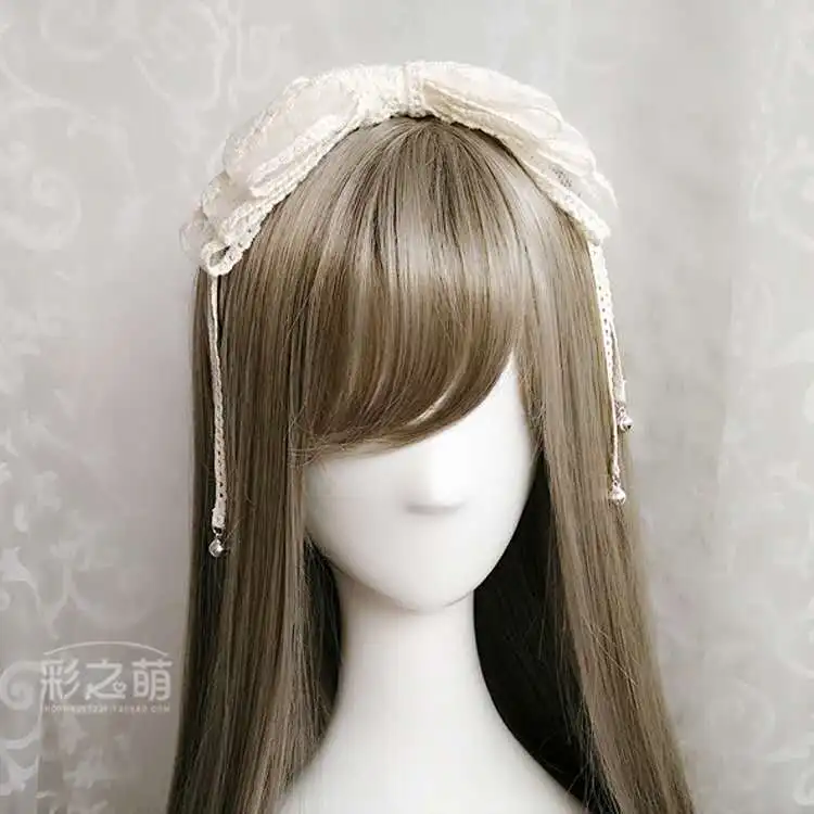 Diadema de encaje Lolita, accesorios para el cabello con lazo, tocado de encaje blanco hecho a mano, horquilla, campanas, diadema Lolita