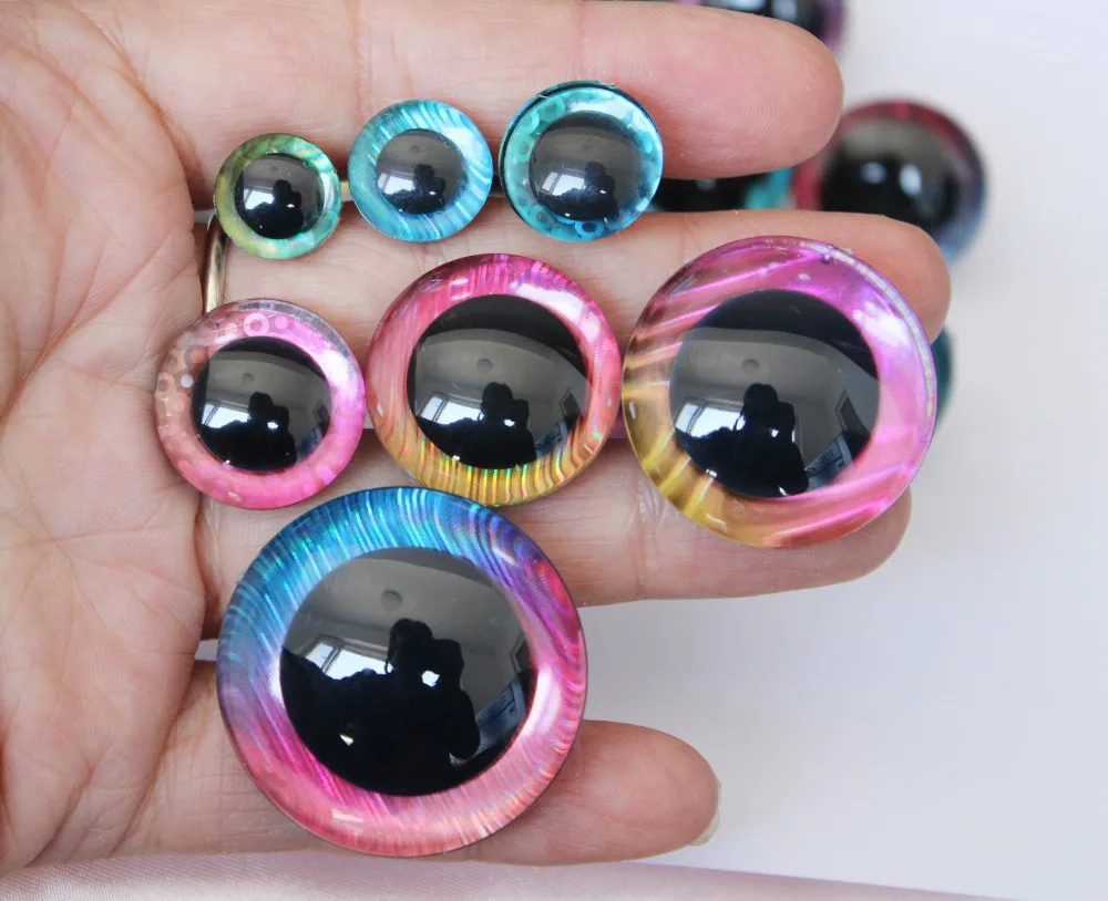 5 Paar Kreaturen-Puppenaugen, gemischte Farben, 12 mm bis 28 mm, rund, komisch glitzernde Spielzeugaugen mit Unterlegscheibe – HC10 – Detail 40