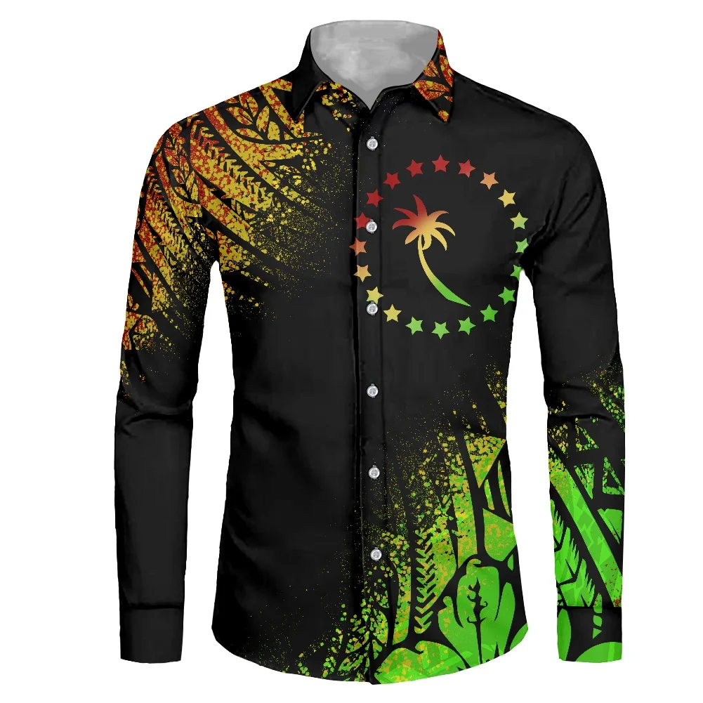 

HYCOOL Fashion Chuuk Island Men Long Sleeve Shirt Black Oversized Mens Dress Shirts Polynesian Tribal Design Mens Clothes Luxury