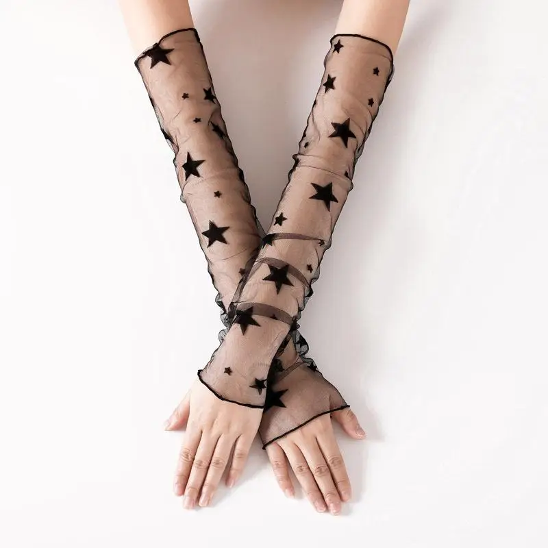 Mesh Ice Sleeves Ladies Summer Long-Sleeved Cycling Lace Half-Finger Gloves Fashion Outdoor Sunscreen Mesh Sleeves