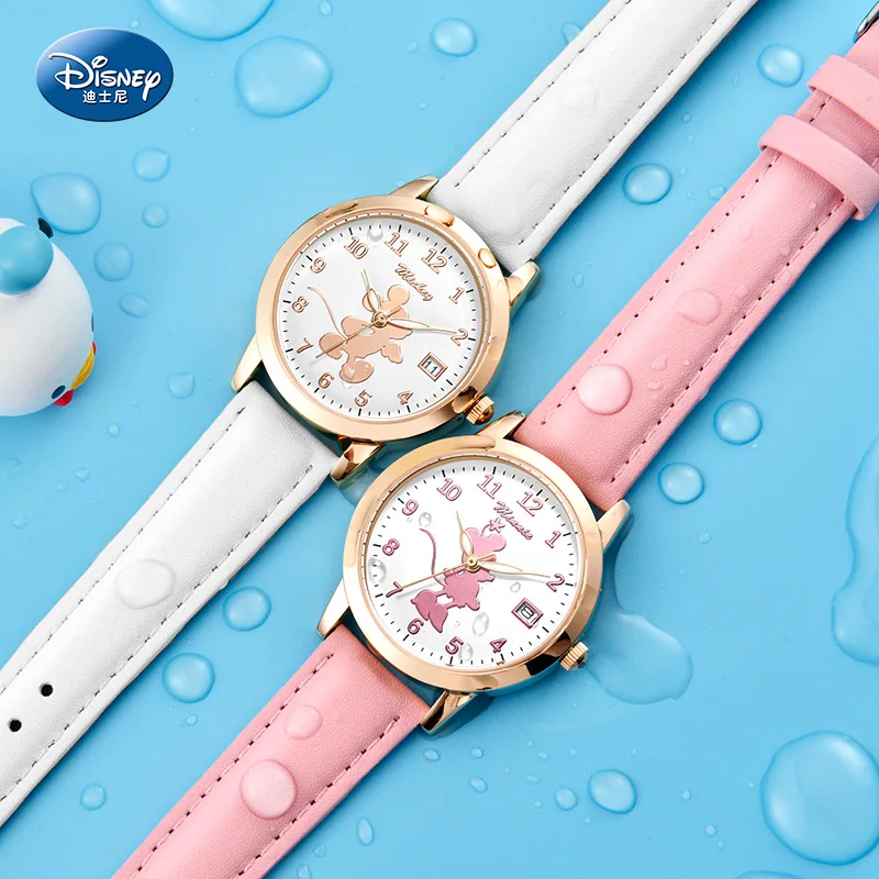 Disney-Reloj de pulsera de cuarzo con diseño de Minnie Mouse para niños y niñas, hermoso accesorio de hora ideal para estudiantes, ideal para regalo