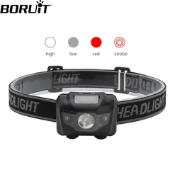 BORUiT Red Light LED Mini Headlight 300LM Headlight AAA Battery Waterproof Head Flashlight Camping Hunting Waterproof Flashlight