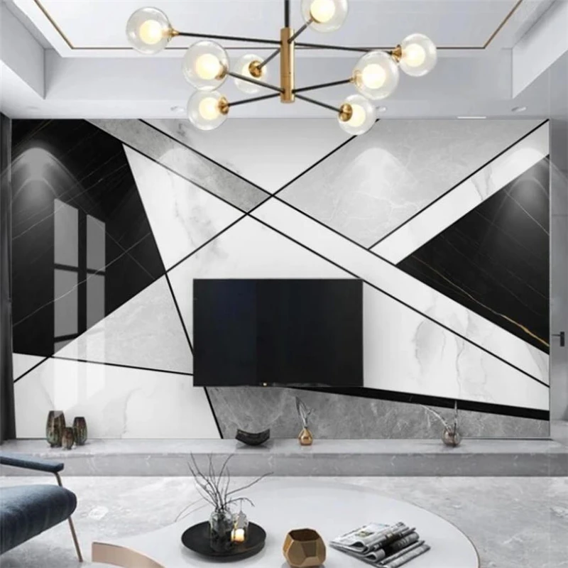 wellyu Custom wallpaper 3d modern minimalist black and white geometric combination graphic mural living room gray marble обои