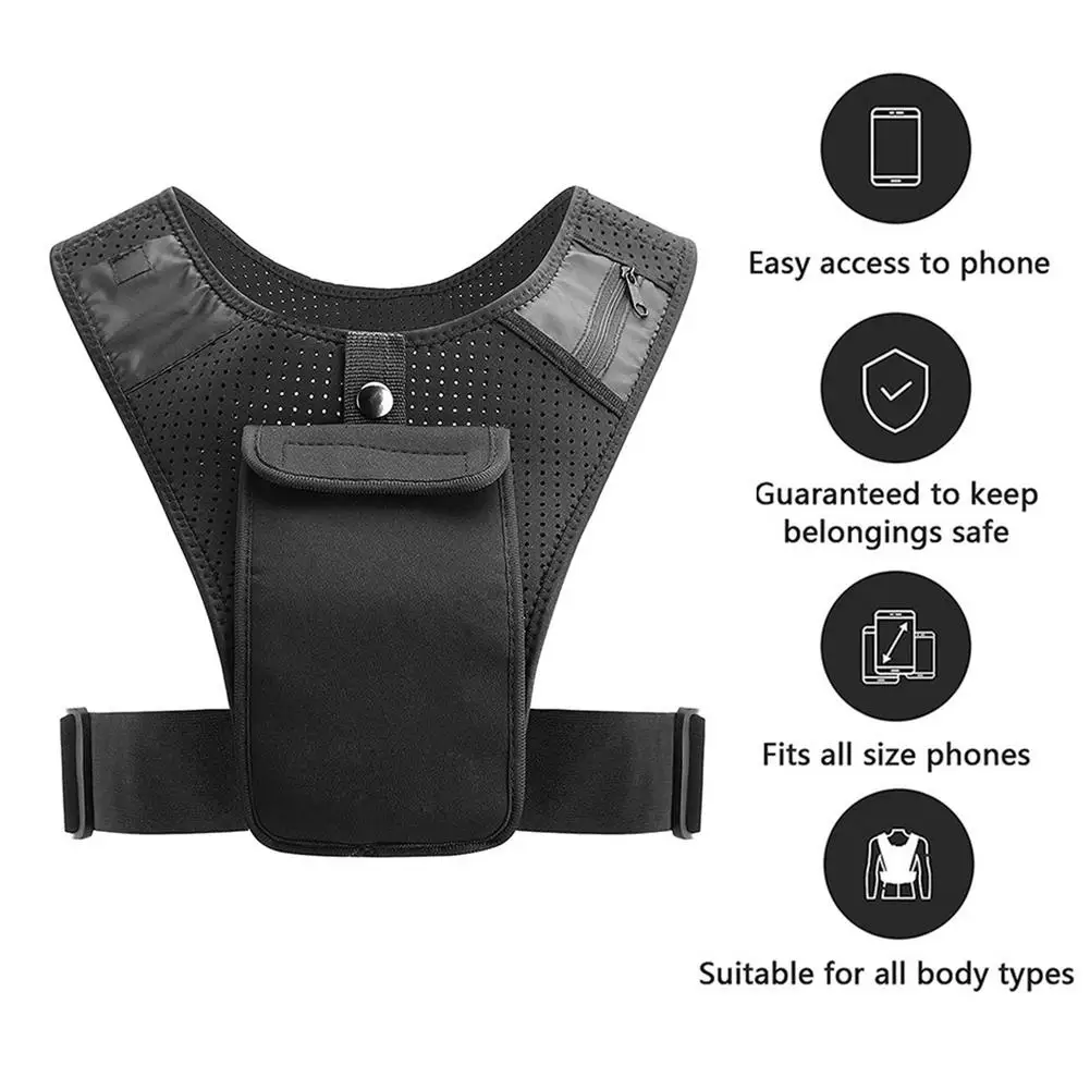 Reflective Running Vest Adjustable Shoulders Reflective Sports Vest Running Phone Bag Vest Chest Bag Cycling Vest