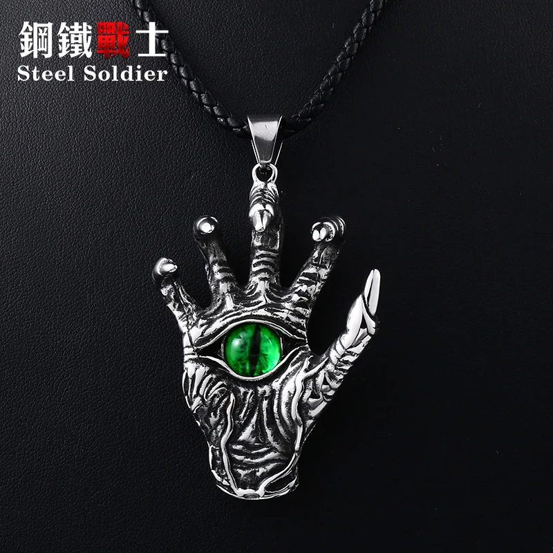 steel soldier devil hell skull hand pendant necklace stainless steel punk heavy power chain jewelry