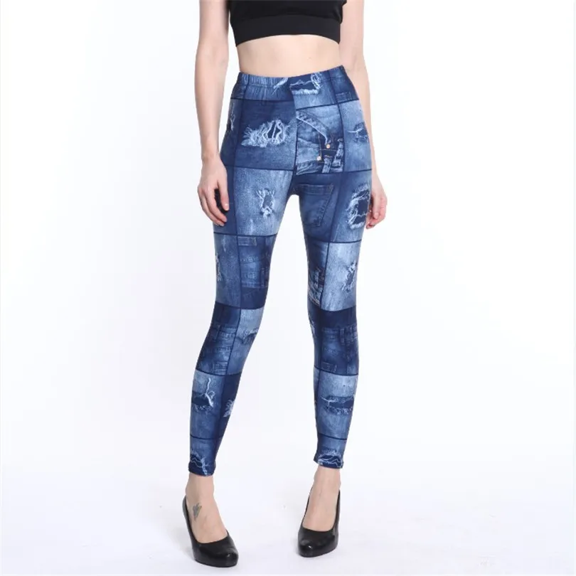 INDJXND Milk Silk Nine Leggings Women Imitates Denim Printing Elastic Lady Sporting Fitness Push Up Floral Patterned Clothing