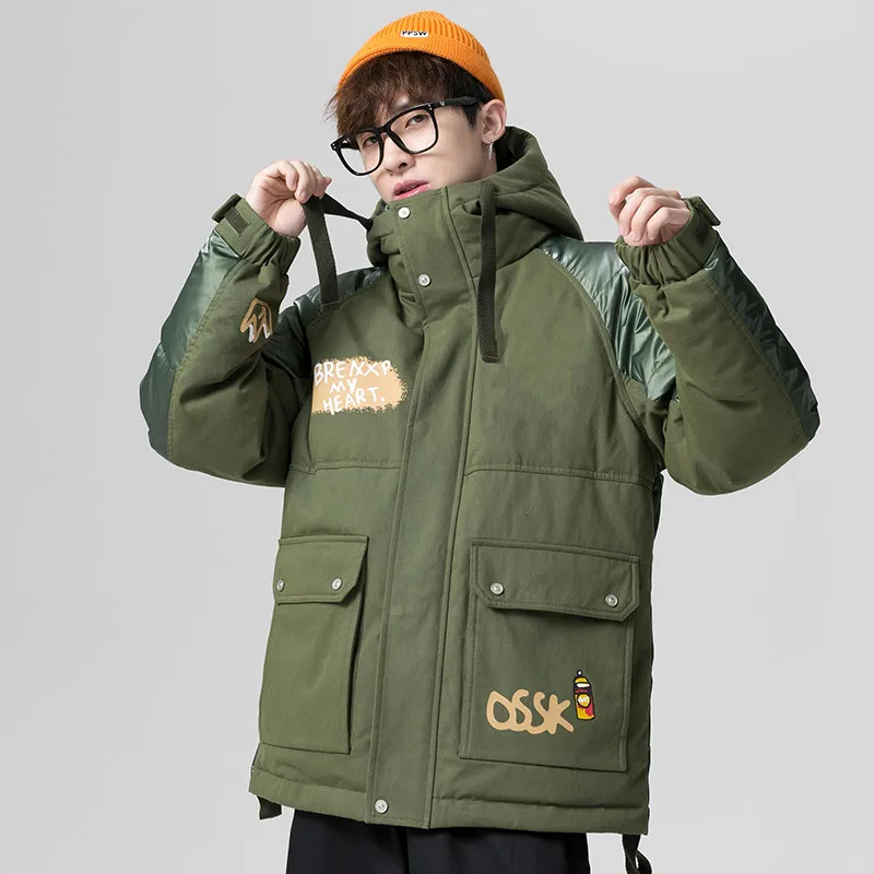 

Winter Men's Cargo Puffer Jackets Loose Hooded 90% White Duck Down Coats Male Thick Overcoats Hip Hop Streetwear JK-958