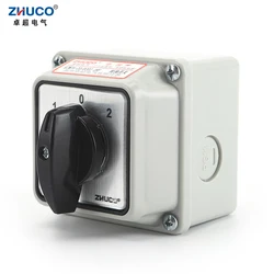 ZHUCO SZW26/LW26-20 D202.2 20A 3 Position 2 Pole Selector Changeover Rotary Cam Switch With Waterproof And Dustproof Sealed Box