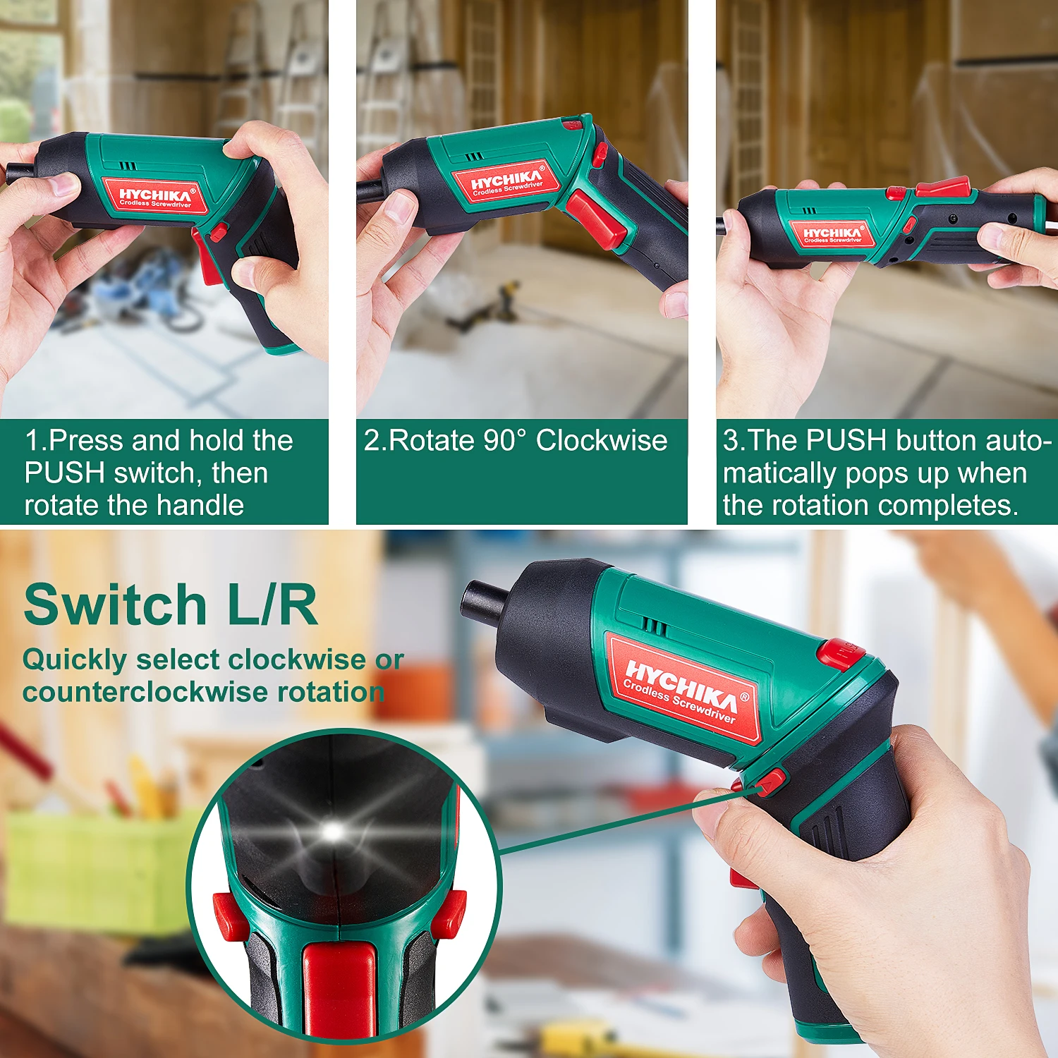 taladro inalambrico Destornillador inalámbrico HYCHIKA 3,6 V 2.0Ah destornillador eléctrico 6 N.m herramientas eléctricas con accesorios de 20 piezas