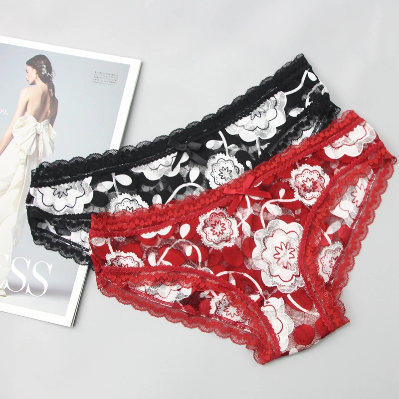 3 Pcs Panties Women Sexy Lingerie Breathable Soft Underwear Female Low Rice Underpants Floral Briefs