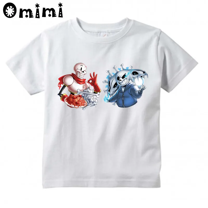 Boys/Girls Sans And Papyrus Skulll Brother Printed T Shirt Kids Short Sleeve Tops Children's White T-Shirt