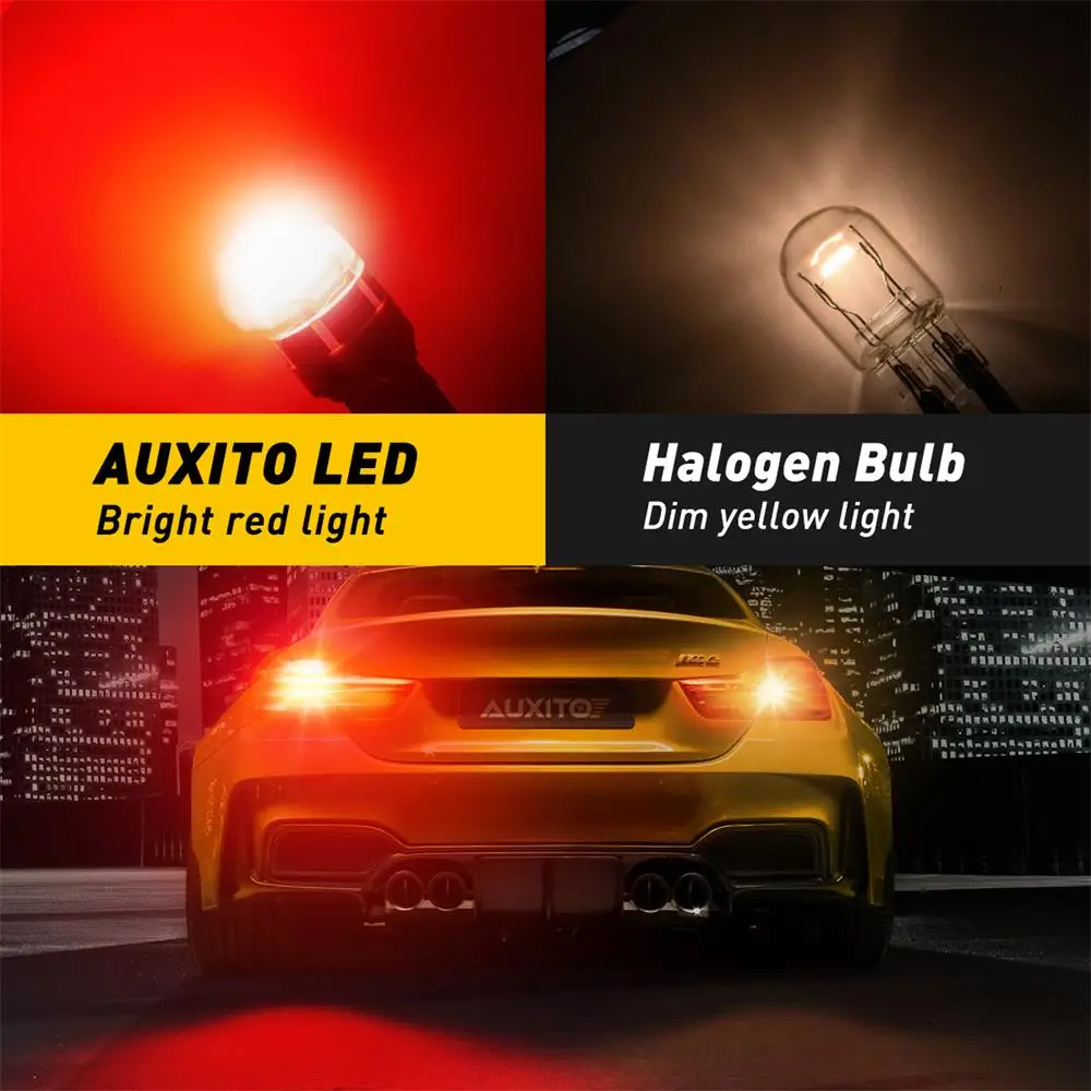 AUXITO 2pcs W21W W21/5W T20 LED 7440 7443 LED Bulbs Auto Brilliant Red Replacement Brake Tail Parking Light Car Tail Lamps 12V