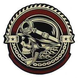 Embroidery Gear Skull Patches Motif Applique Iron on Stickers for Jacket Back Punk Bike Badges