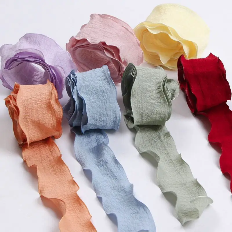 Wrinkled Cotton Ribbons for Decoration Colorful Gift Packing Tape DIY Make Hair BowKnot  Bias Sewing Craft Supplies Hair Ribbon