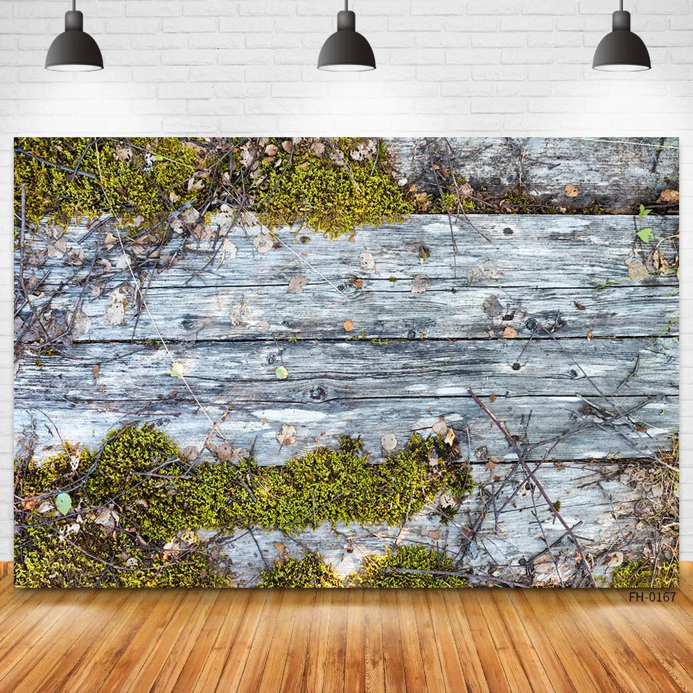 Gray Vintage Wooden Floor Texture Wood Board Green Plants Baby Food Portrait Photographic Backdrops Photo Background For Studio