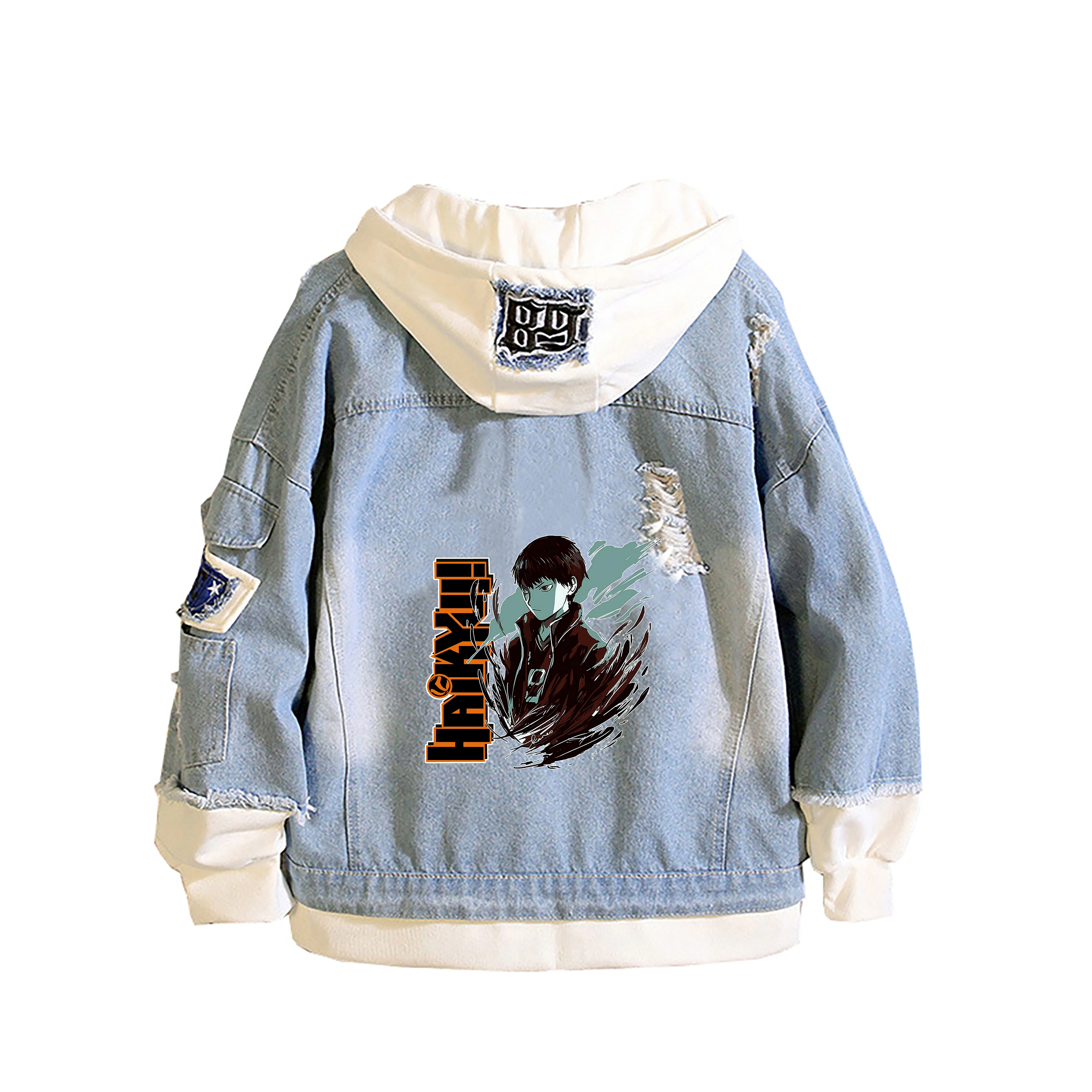 Japanese Haikyuu!! Demin Jacket Anime Harajuku Streetwear Shoyo Hinata Jeans Sweatshirt Boys Cartoon Plus Size Hoodies Coats - view 3