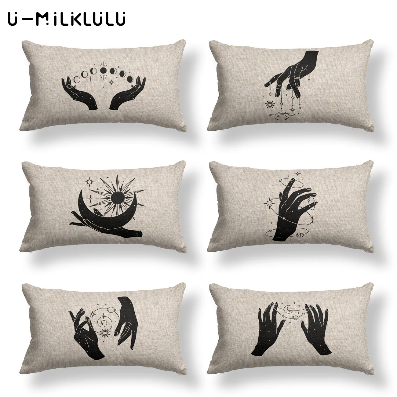 Nordic Style Magical Pillow Covers, Decorative Cushion Cover, Home Decor for Sofa, Tarot Linen, Black and Beige, 30*50