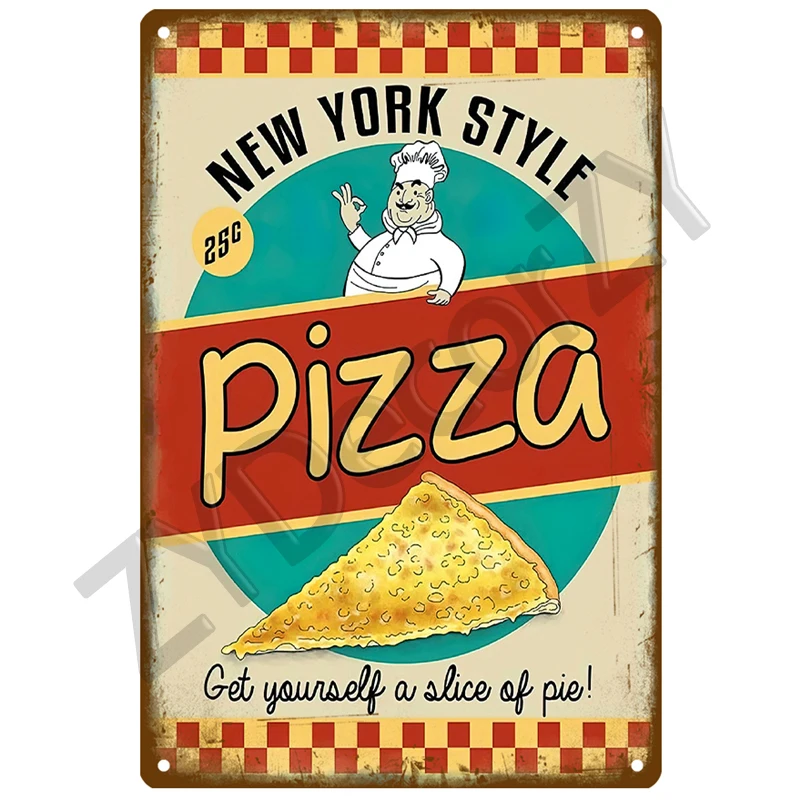Pizza Retro Tin Sign Poster Vintage Wall Posters Metal Sign Decorative Wall Plate Kitchen Plaque Metal Vintage Decor Accessories