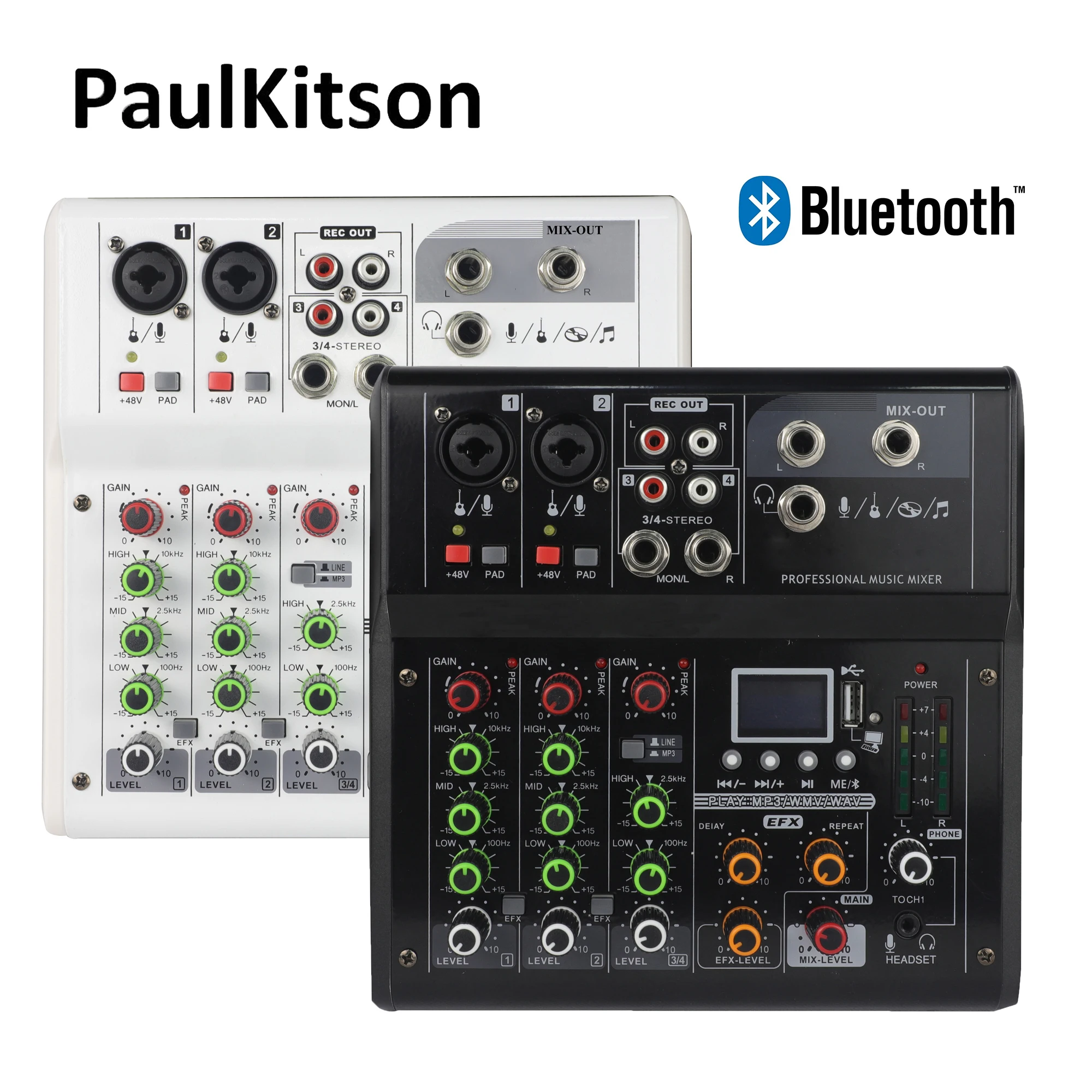 New V04 Multi-Purpose 4 Channels USB Audio Mixer With Bluetooth Record Computer Playback 48V Phantom Power Delay Repaeat Effect