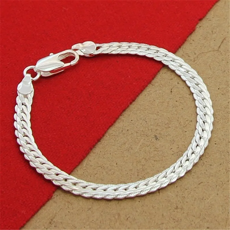 High Quality 925 Sterling Silver Bracelet 8 Inch 5MM Flat Snake Chain Bracelet For Men & Women Party Charm Jewelry Gift