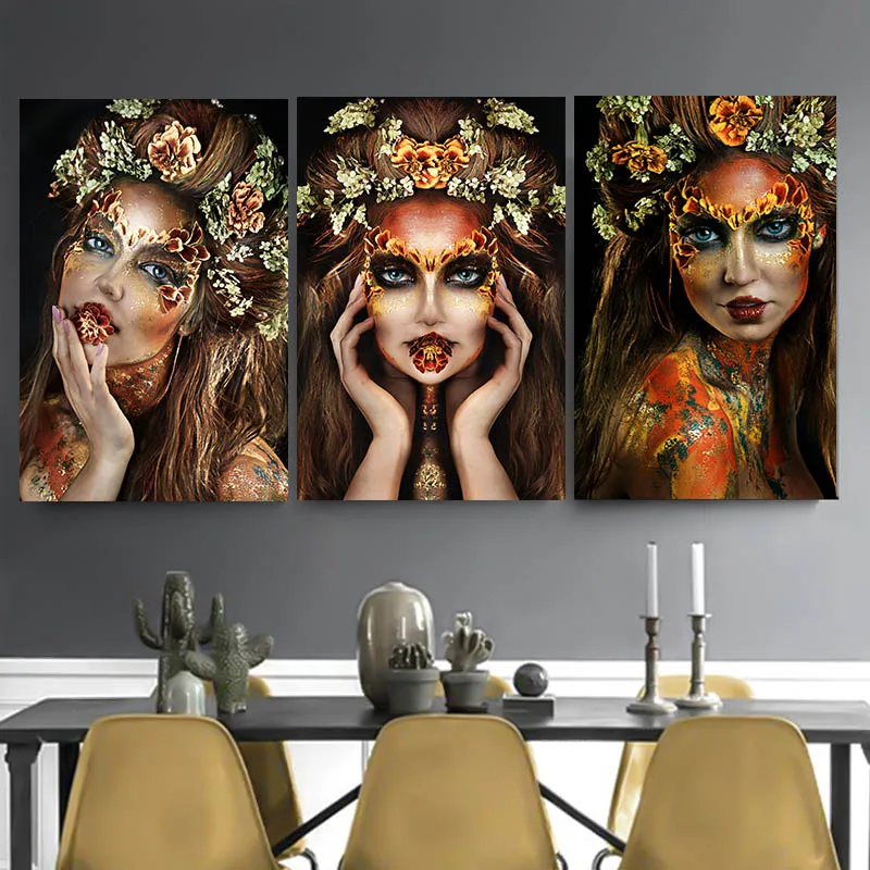 

Modular Pictures Print Poster Abstract Contemplator African Gold Woman Wall Art Nordic Painting Home Decor Modern Living Room