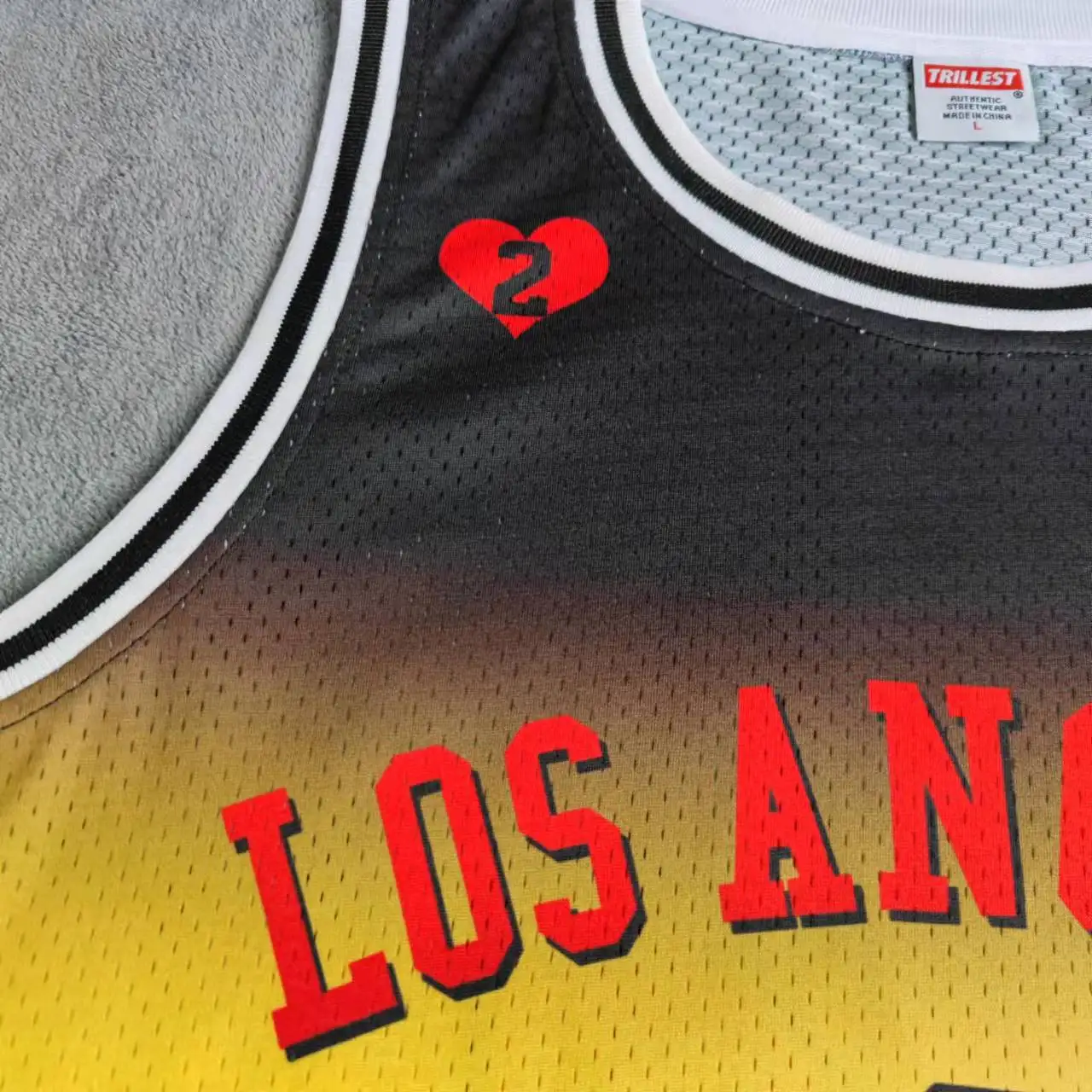 TRILLEST Black Yellow Green Printed Los Angeles R.I.P. Bryant Front 8 Back 24 with Love Heart Number 2 Basketball Jersey