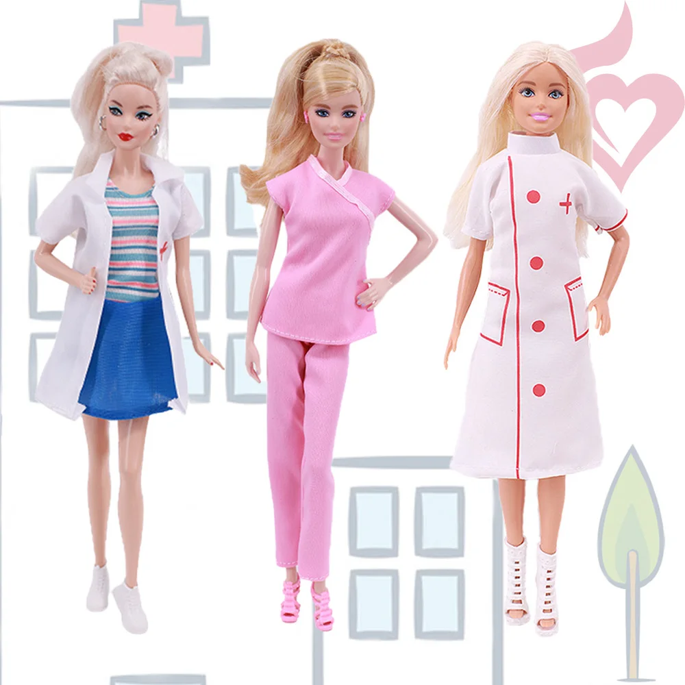 3 Pieces Of Barbies Clothes Doctor Nurse Costume Scene Cosplay Clothes For 11 Inch 26-28 Cm Barbies Doll,Accessories For Barbies