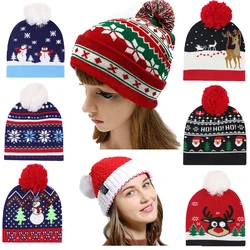 2022 HOT Christmas Hat Santa Claus Snowflake Knitted Warm Cap For Kids Adults New Year Christmas Decor Ornaments Gifts