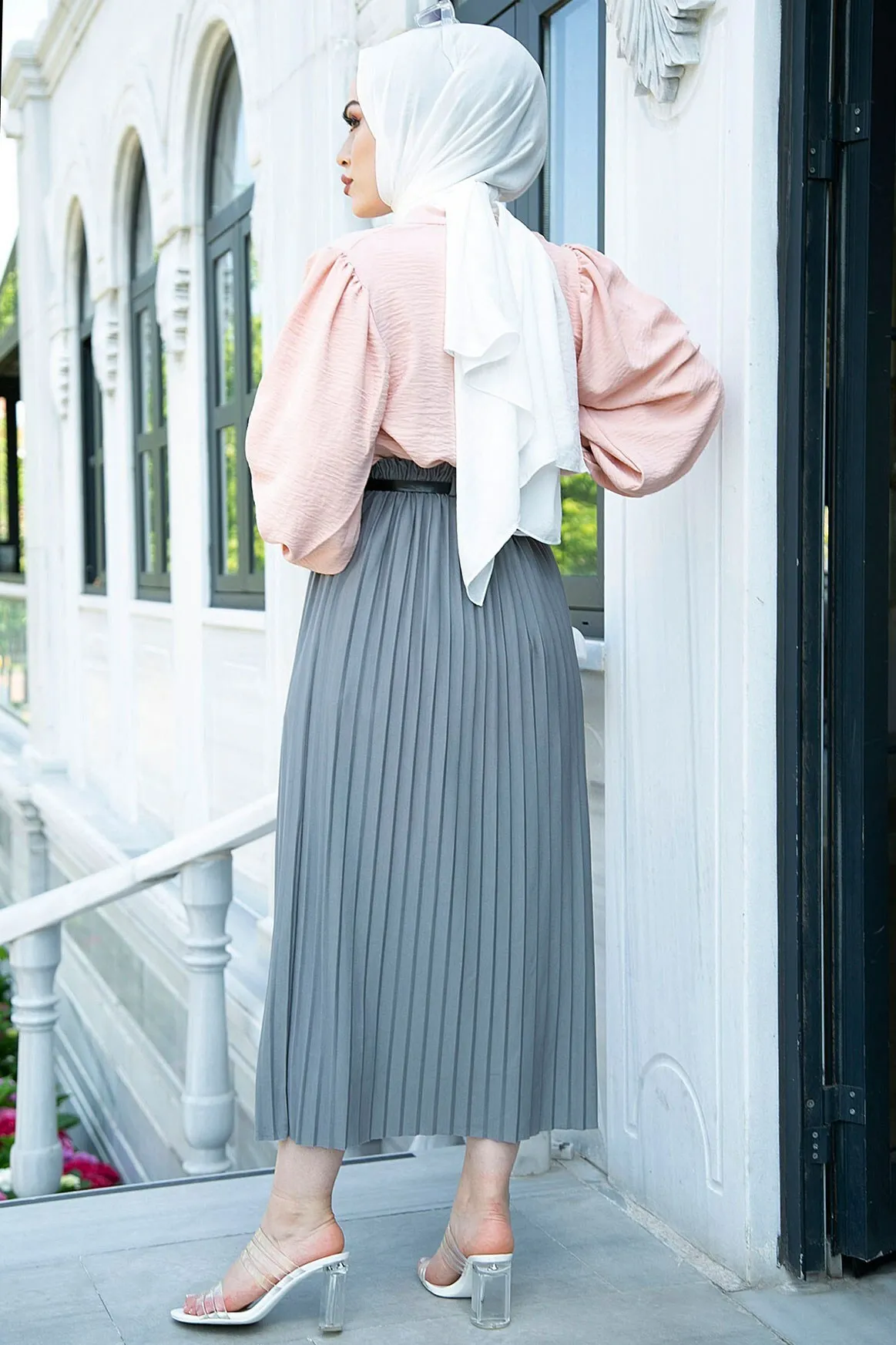 SBH Kemerli Piliseli Skirt-Gray