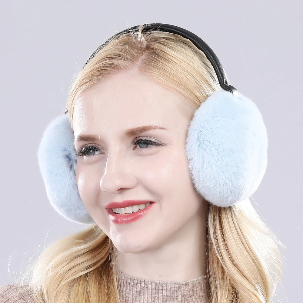 Mulheres inverno ao ar livre quente macio rex pele de coelho earmuffs real rex pele de coelho earmuff adorável menina genuína rex pele de coelho orelha-boné