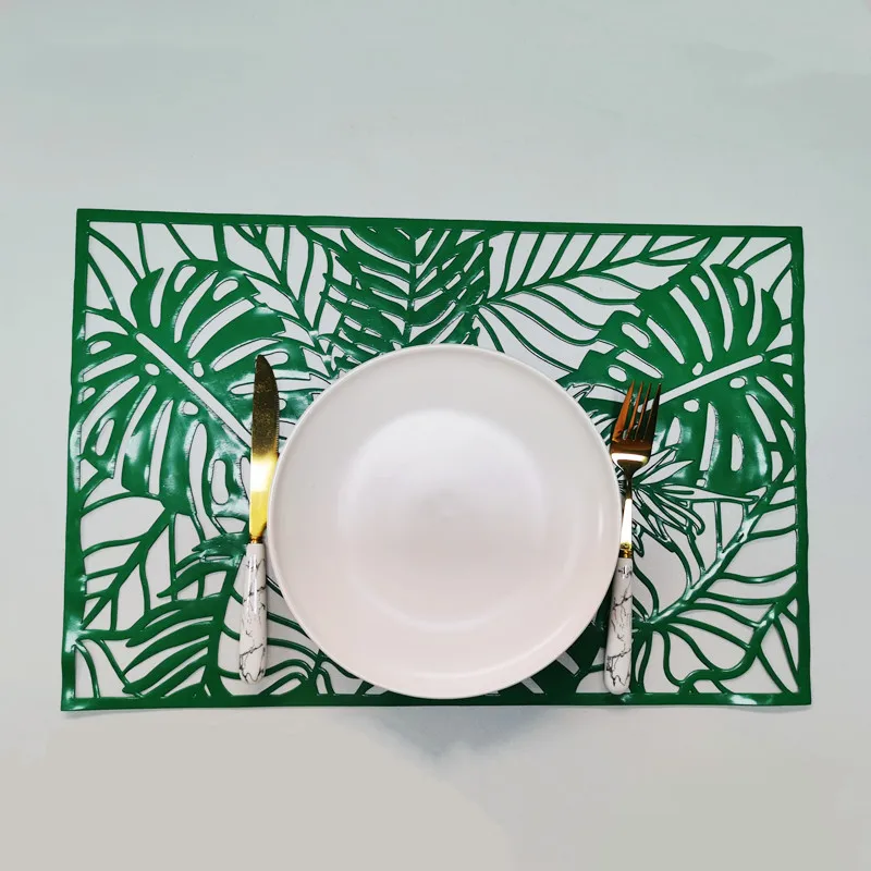 45x30cm Bảng PVC Mat Đẹp Kết hợp Monstera Lá Dấu vị trí Không trượt Hình chữ nhật Rỗng Xanh Coaster Place Mats