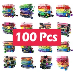 100Pcs Wholesale Collars for Cats Necklace with Bell Adjustable Collar for Cat Puppy Kitten Collar Dropshipping Cat Accessories