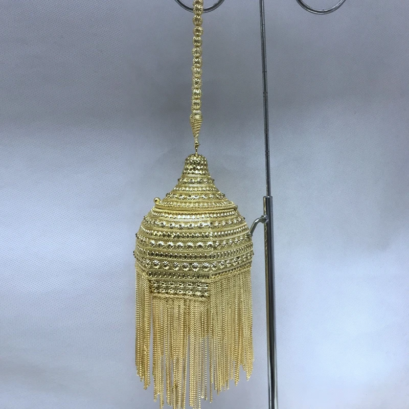 DOYUTIG Indian Vintage Hand-Made Metal Handbag Women\'s Shiny Rhinestone Tassel Wedding Clutches Female Luxury Evening Bags F742