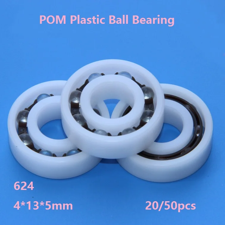 

20/50pcs POM bearing 624 4*13*5mm Pom Plastic Deep Groove Ball Bearing with Glass balls Nylon Cage deep groove 4×13×5mm