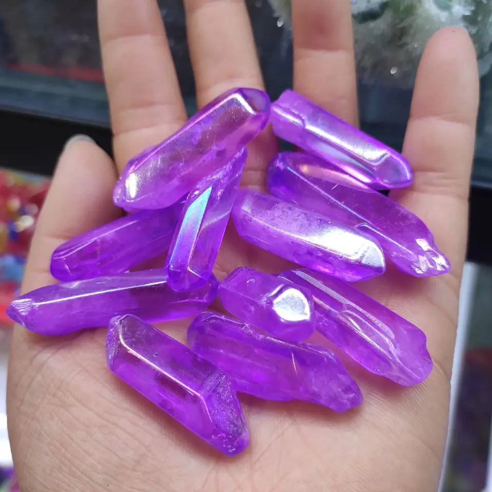 Wholesale Electroplated Red Titanium Rainbow Aura Lemurian Quartz Crystal Point Healing Stones Decor Natural Quartz Crystals