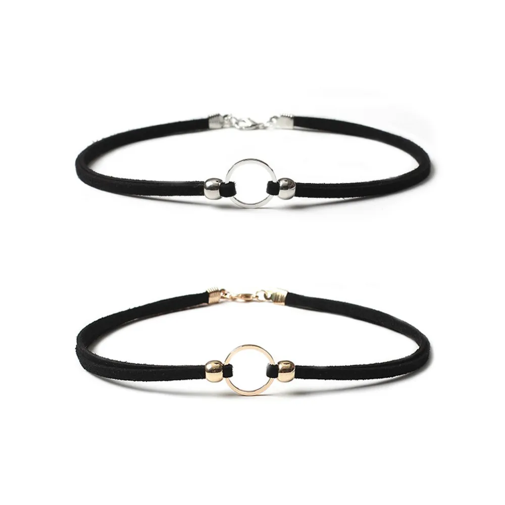 1 Piece Cool Simple Black Color Velvet Choker Necklace Set Satin Gold Color Metal Round Adjustable Size Women Fashion Jewelry