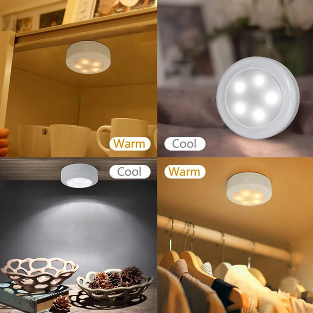 Wireless Touch Sensor LED Puck Light with Remote Control Battery Operated Under Cabinet Lighting Dimmable Closet Night Light