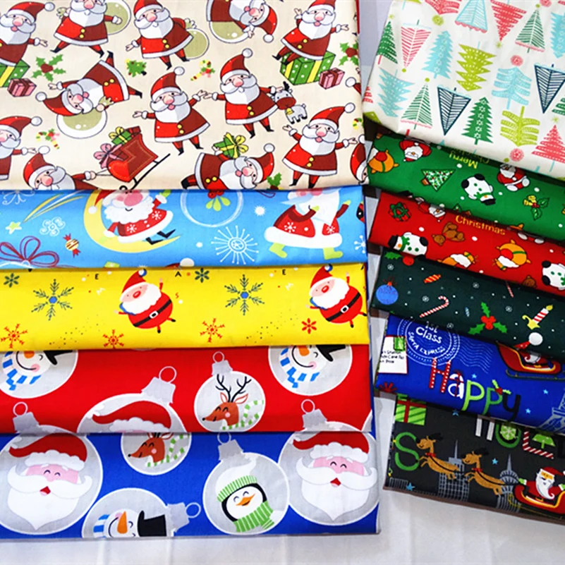 Christmas Fabric Xmas Cotton Twill Cloth Santa Claus Tree Snowman for Sewing Patchwork By The Meter