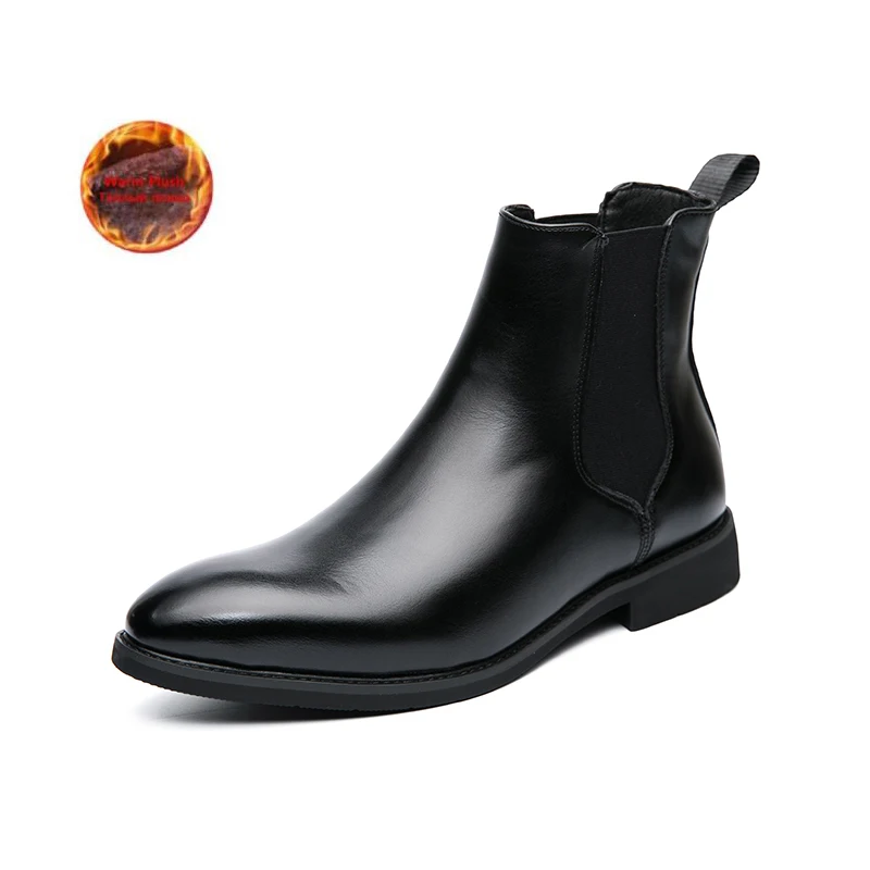 2023 Leather Men Chelsea Boots Brand Designer Italy Dress Boots Men Fashion Casual Warm Plush Business Ankle Boots Big Size 48