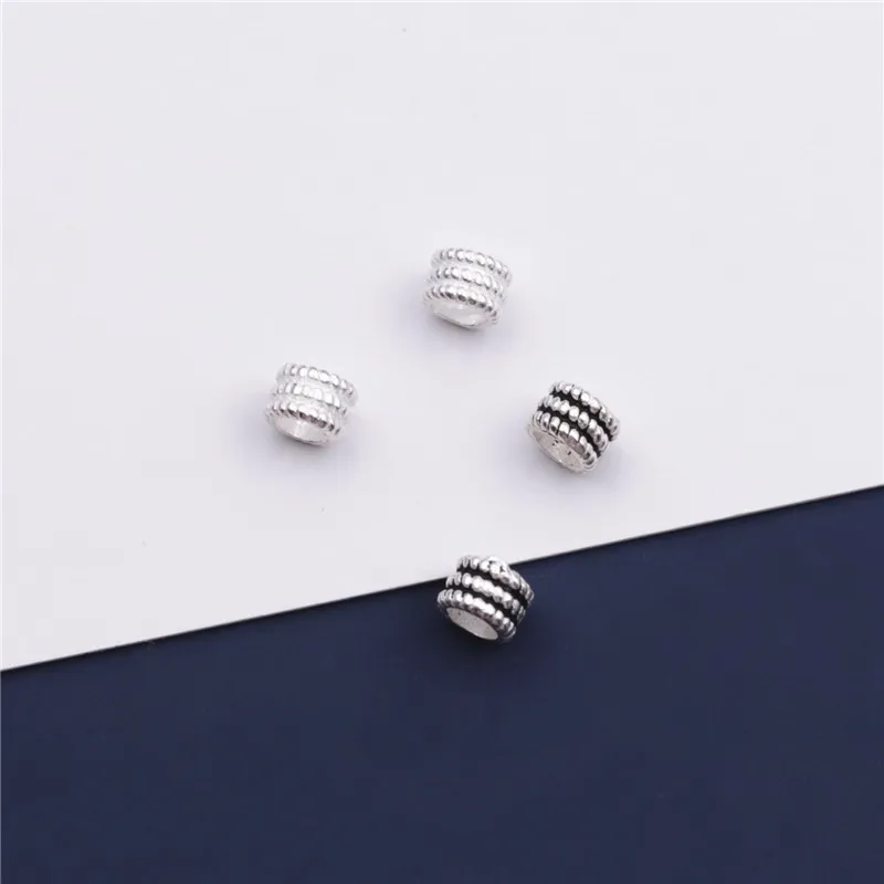 2pcs/lot 925 Sterling Silver Screw Pattern Round Beads 5mm Big Hole Woven Location Spacer Beads DIY Jewelry S925 Silver Findings