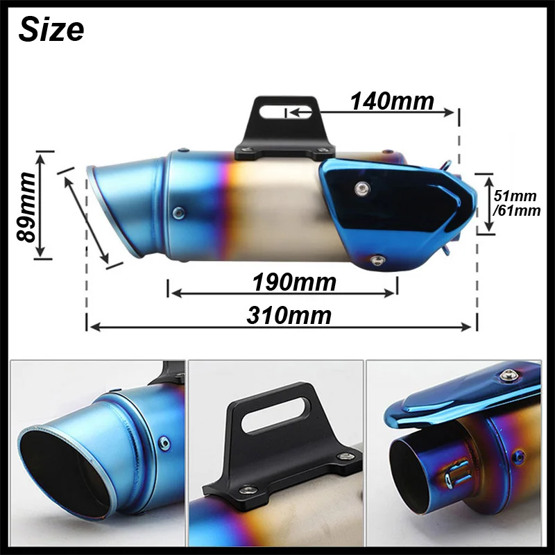 Inlet 51mm 61mm Motorcycle Exhaust Pipe Muffler Motorbike Escape Moto Universal for CBR300 CBR400 CBR500 CBR650 CBR1000RR Etc