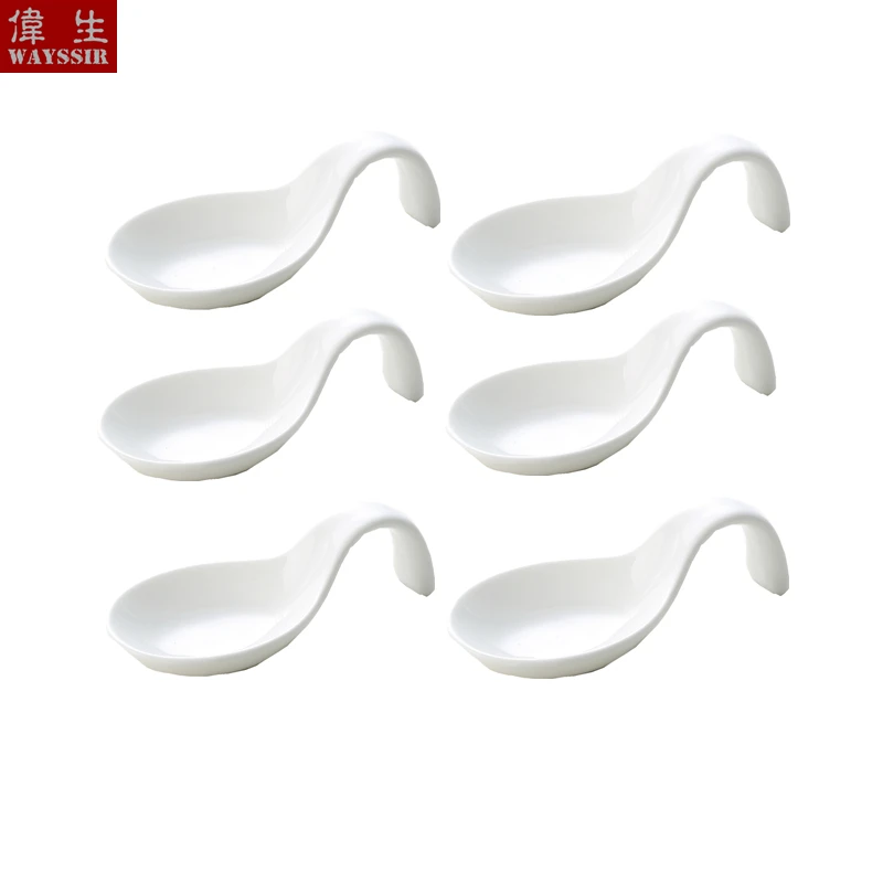 Curved Handle Snack Dish Sauce Porcelain Spoon, Buffet Ceramics, Wasabi, Butter, Cheese, Tableware, Oil Dispenser, 6pcs