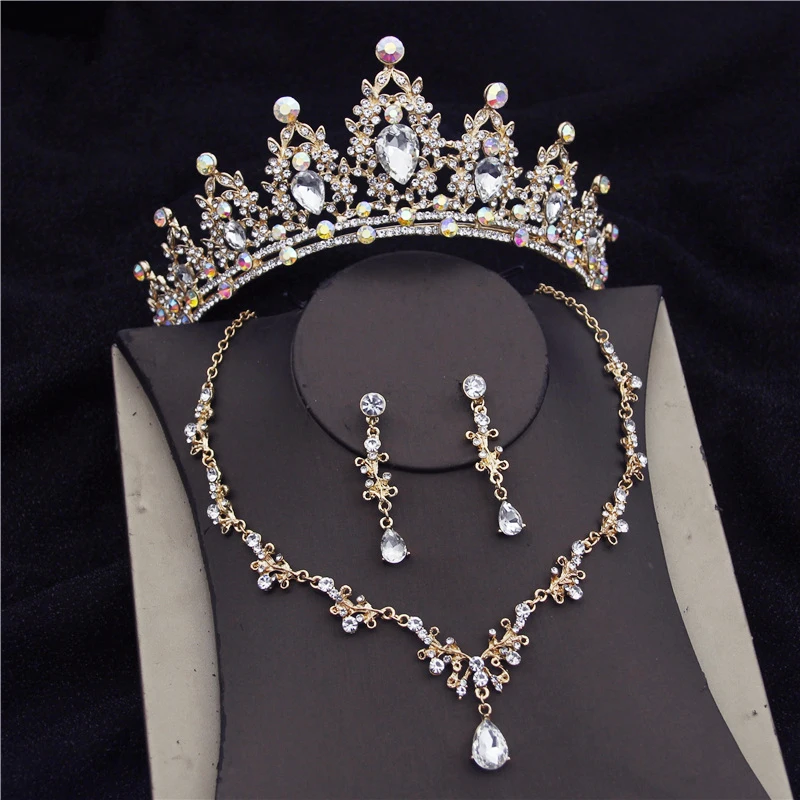 Gorgeous Red Crystal Bridal Jewelry Sets for Women Fashion Tiara Crown Bride Necklace Sets Earring Prom Wedding Accessory