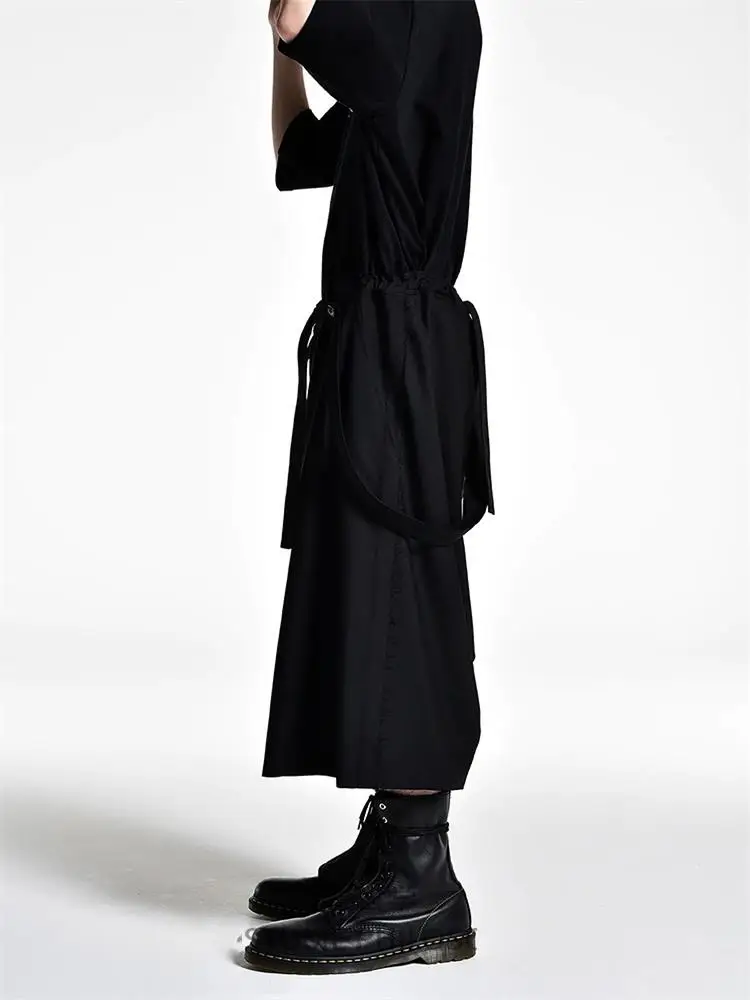 Men's Casual Pants Straight Leg Pants Wide Leg Pants Spring And Autumn New Black Elastic Waist Large Pocket Design Boot Pants